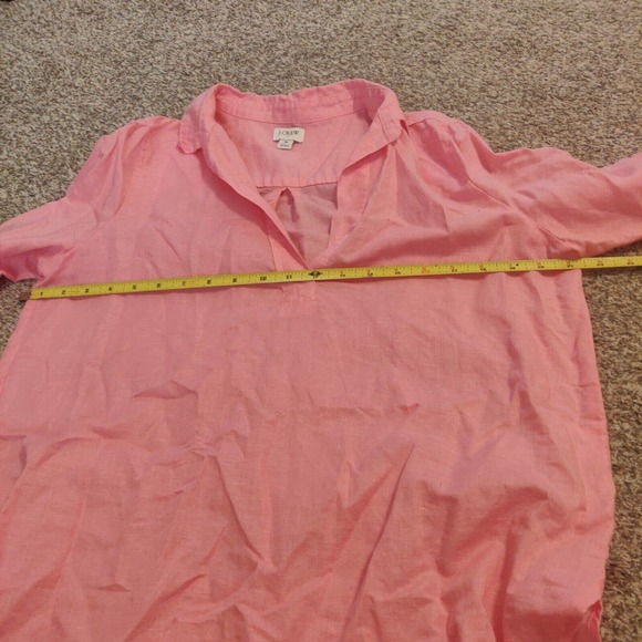 J.Crew Linen Blend Blouse Long Sleeve Size M Pink Collared - Picture 3 of 6